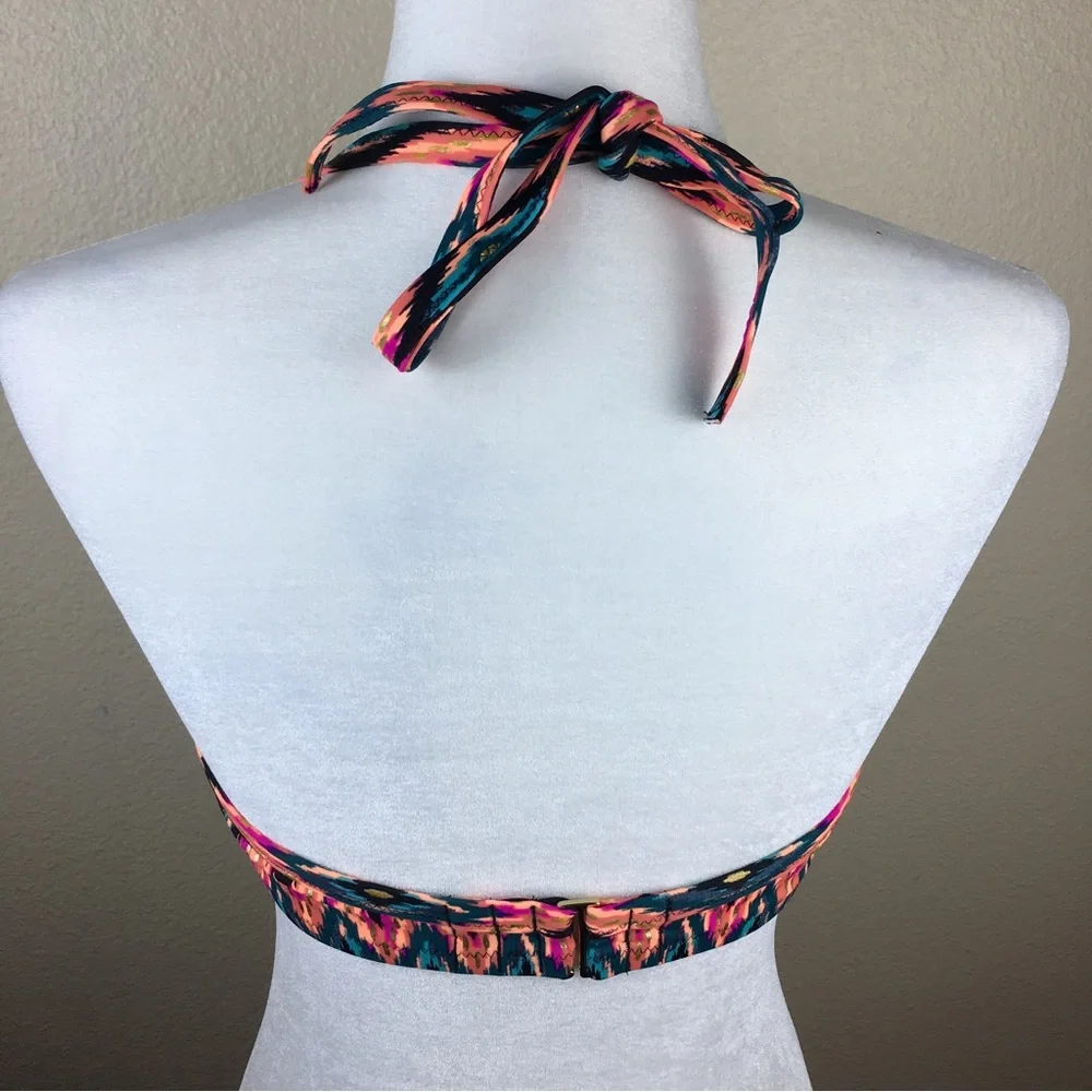 Push-Up Halter Bikini Top in Teal, Coral & Pink